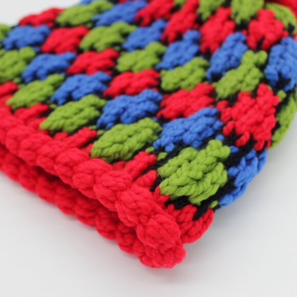 Vintage Hand Knit Pom Pom Beanie, Colorful Unisex Hat - Picture 4 of 6